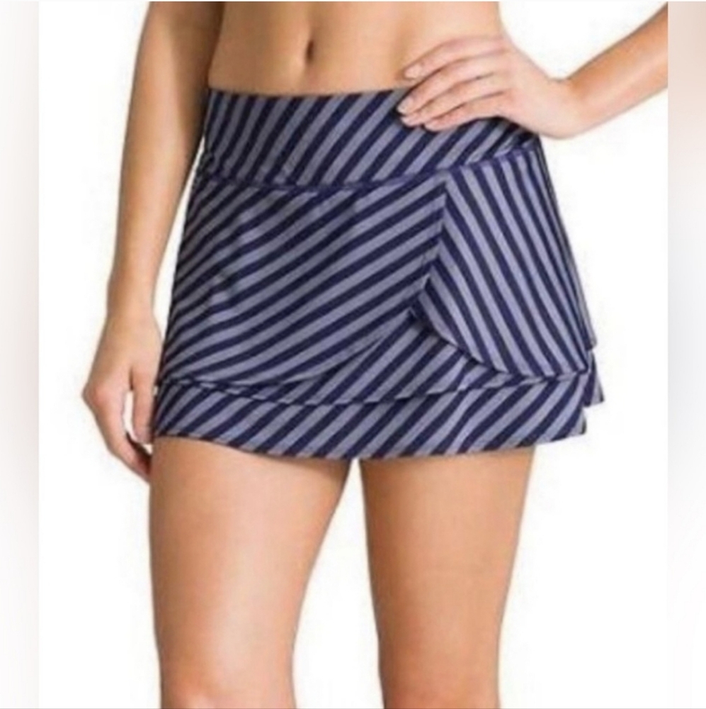 ~Athleta Swagger Fly By Striped Tennis, Run Skort Skirt Ruffle Tiered Ac…